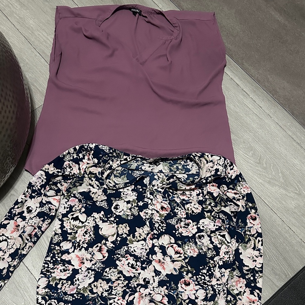Roz & Ali Purple and Floral Tops set of 2 size 1X
